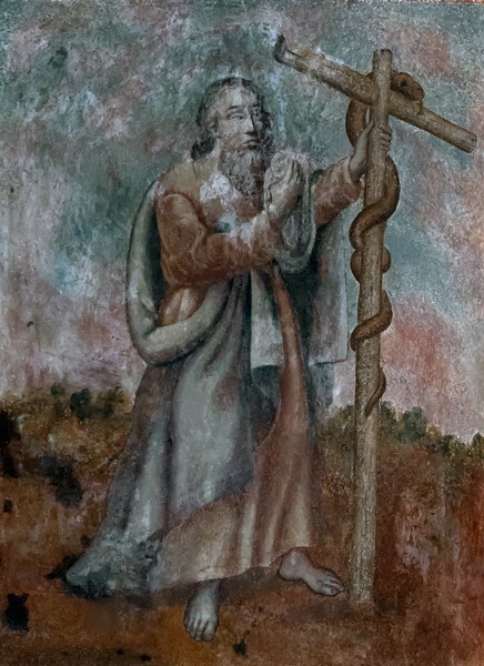 El Divino Señor, cloister stairwell mural, Moses & the Bronze Serpent - El Divino Señor, upper cloister ambulatory & stairwell murals