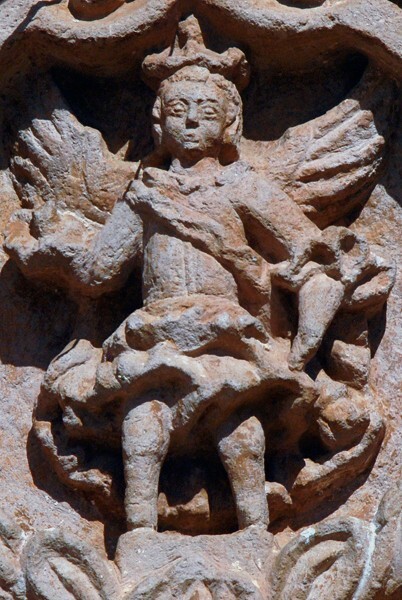 San Miguel Arcángel, façade portal, archivolt relief, St. Michael - Aquiles Serdán, Michoacán