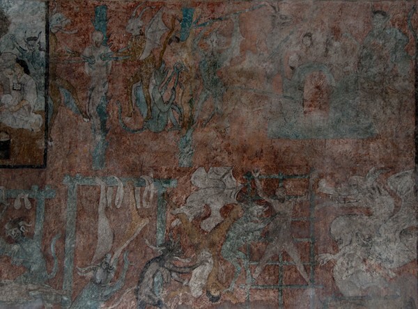 15_Santa María Xoxoteco, Hidalgo, Santa María, N wall murals, Damnat - Santa María, North nave wall murals