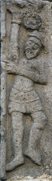 Portal relief (right), man - Calle Xicohténcatl #9