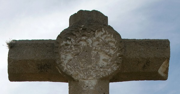 Atrial cross, front crossing - San Andrés, façade, capilla abierta, portería, posas, atrial cross & nave