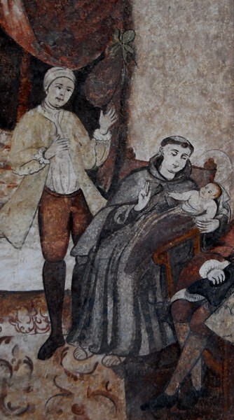 Truth from the lips of a small child to St. Anthony, detail - Upper cloister walk murals