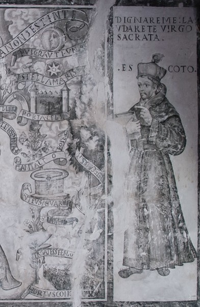 Lower cloister walk, NE testera mural, detail - San Miguel Arcángel, cloister & murals