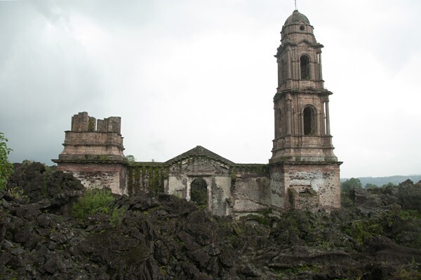 San Juan Bautista, façade & bell-tower - Parangaricutiro, Michoacán