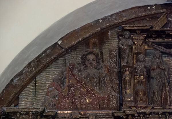 La Asunción, high altar, top left relief, Faith - Pazulco, Morelos