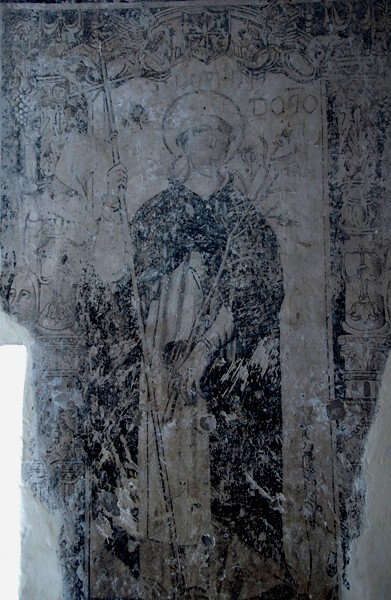 La Asunción, lower cloister walk pillar mural, Dominican martyr - Yautepec, Morelos