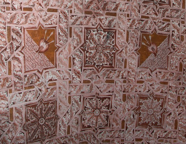 Anteportería, ceiling mural strapwork, detail - San Mateo