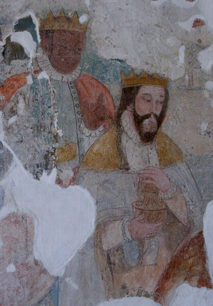 Capilla abierta, E wall mural closeup, Adoration of the Magi - San Esteban, capilla abierta