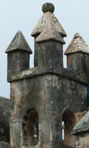 Atrial wall, NW corner turret - Cloister, convento, capilla abierta & posas, atrial cross