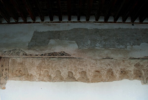 San Luis Obispo, portería mural fragments, Apostolic Franciscans - San Luis Obispo, façade, portería, cloister, porciúncula door