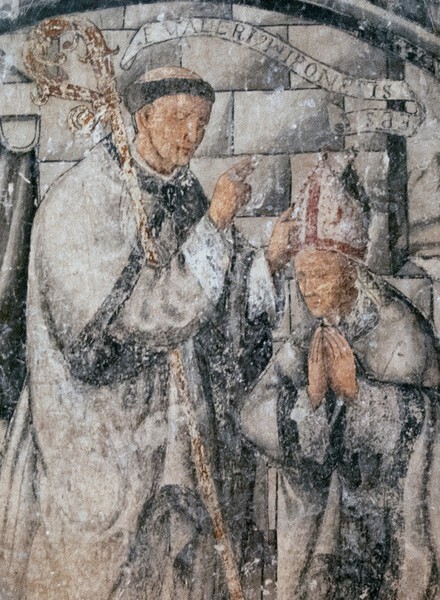 Augustine kneeling before bishop Valerius, detail - Lower tier murals