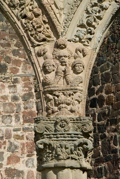 Portería, near-far right arch, capital & impost - San Luis Obispo, capilla abierta