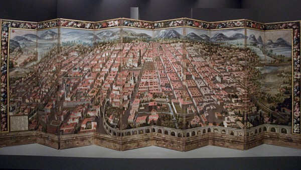 Folding screen back: Mexico City - Folding screen (biombo): The Conquest of Mexico