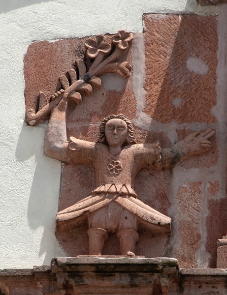 San Juan Bautista, gable relief (left) - Maravatío, Michoacán