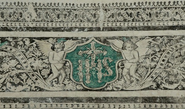 Frieze mural, putti & Christogram - Portería murals