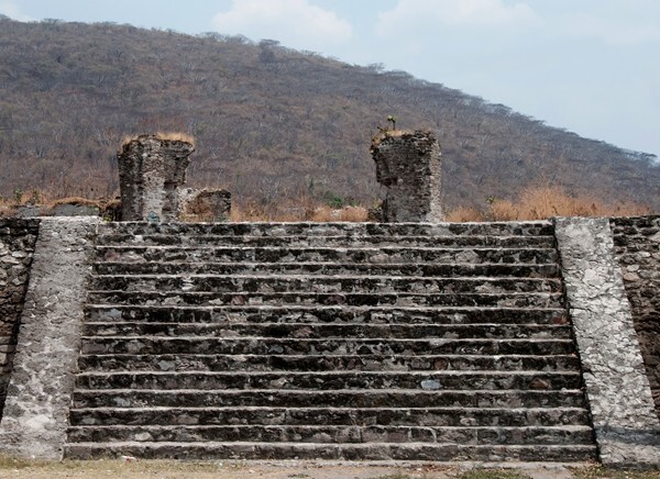ruins of both teocalli beneath Dominican capilla abierta - Nueva Olintepec, Morelos