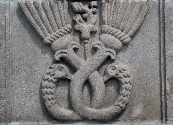 Façade portal, right pilaster relief - Hospital Real de los Naturales