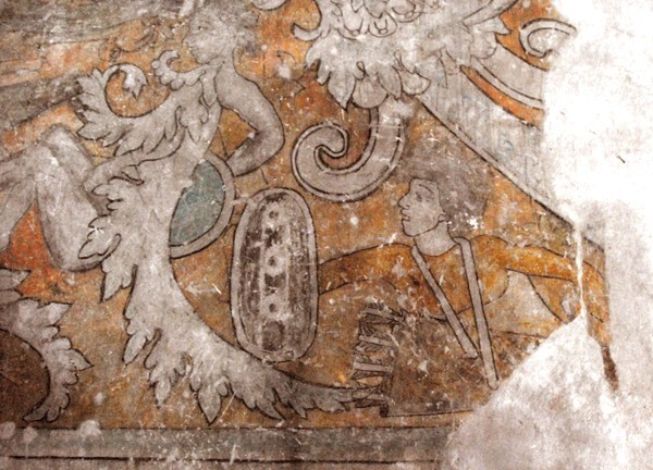 Ixmiquilpan, San Miguel Arcángel, North wall mural, detail right2 - Battle scene