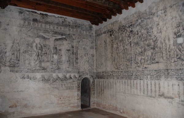 Sala de profundis, S & W wall murals - San Andrés, grisaille murals: baptistry, sala profundis & refectory