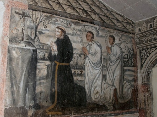 Cloister stairwell, lower mural - San Nicolás de Tolentino, cloister & stairwell murals