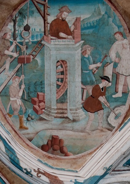 Webbing painting: Tower of Babel - Tecamachalco, Puebla, La Asunción de Nuestra Señora, sotocoro