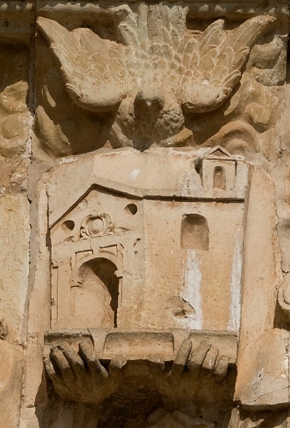 Façade, second story relief detail, the Church & Holy Ghost - Façade