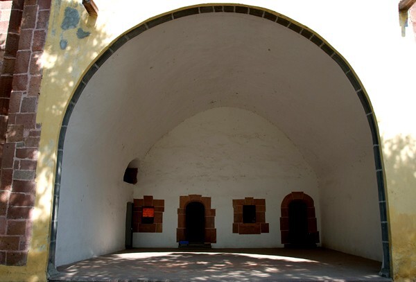Capilla abierta - San Miguel Arcángel, façade, portería, capilla abierta & posa, North portal