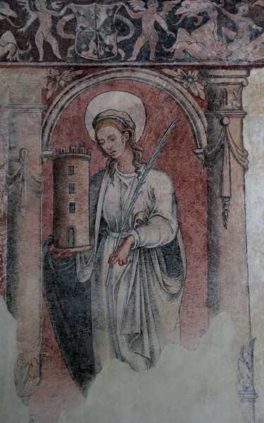 S arcade pier mural - San Juan Bautista, lower cloister walk, S & W arcades, pier murals