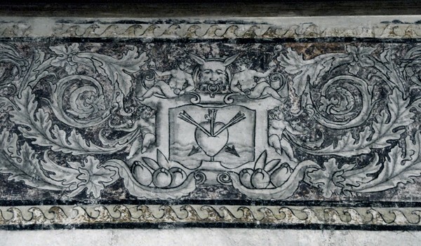 Upper cloister walk, frieze mural - San Nicolás de Tolentino, cloister & stairwell murals