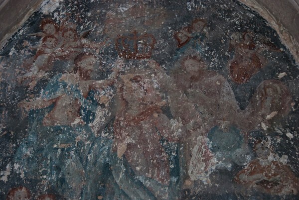 Lower cloister walk, testera lunette mural - San Pablo, nave, sacristy & cloister