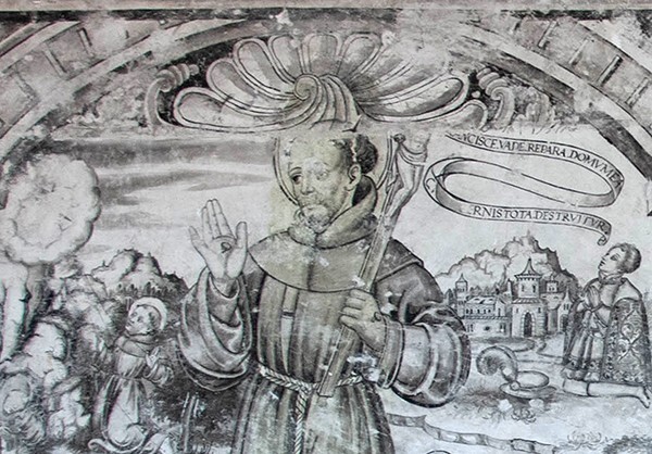 W wall mural, St. Francis, detail - San Miguel Arcángel, sala de profundis murals
