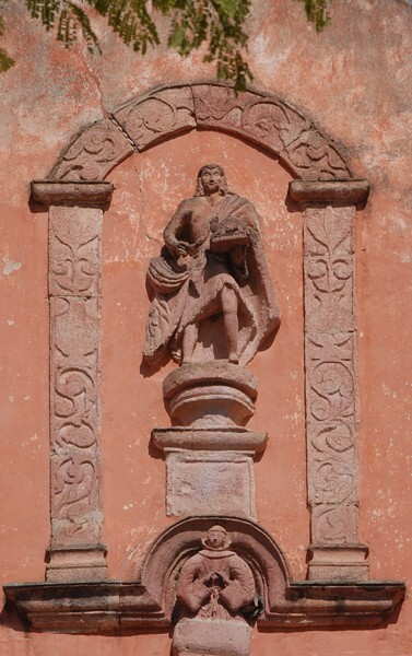 San Juan Bautista, façade gable relief, St. John the Baptist - Victoria, Guanajuato