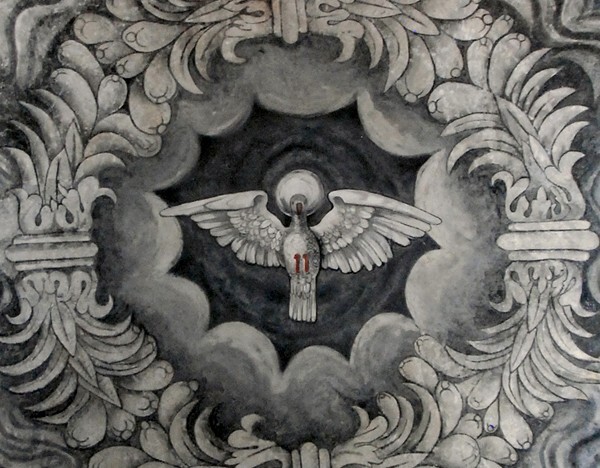San Agustín, sacristy ceiling mural, Holy Ghost, closeup - San Agustín