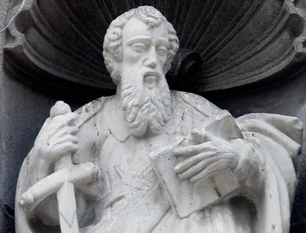 Façade, lower tier sculpture (right), St. Paul, detail - La Concordia