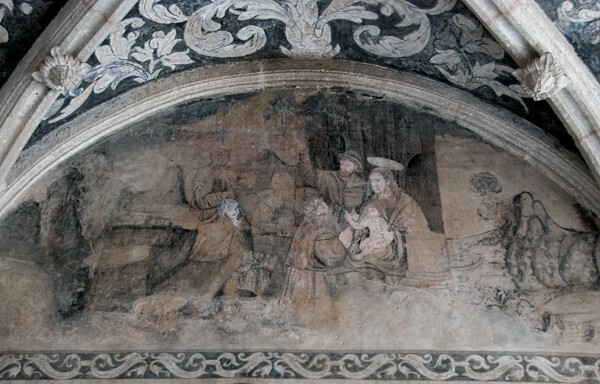 SSecond story cloister walk, lunette mural - Santa María Magdalena, cloister & convento