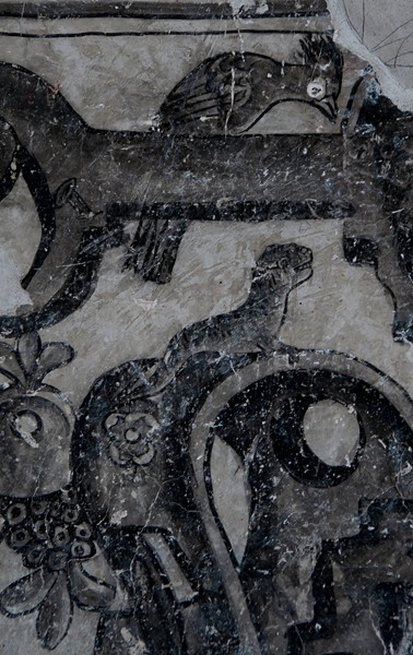 Dado mural detail, iguana & bird - Lower cloister walk