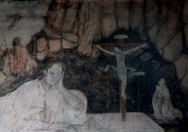 Cloister stairwell mural, Mary Magdalene, detail - San José