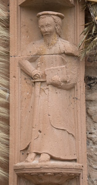 Santiago, façade portal, right outer pilaster sculpture, St. Paul - Atotonilco Tula, Hidalgo