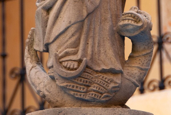 Cloister fountain, Angel of the Apocalypse - Santa Cruz