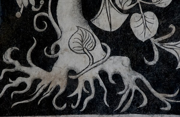 El Divino Señor, lower cloister walk mural, tree roots - El Divino Señor, lower cloister ambulatory murals