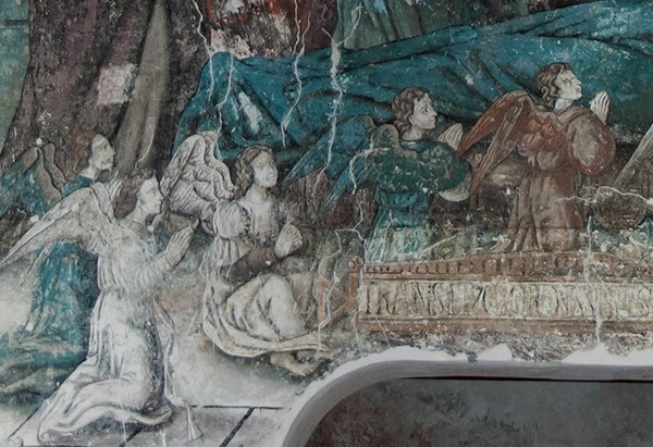 Detail (lower left) - Cloister Stairwell Mural, Death of The Virgin
