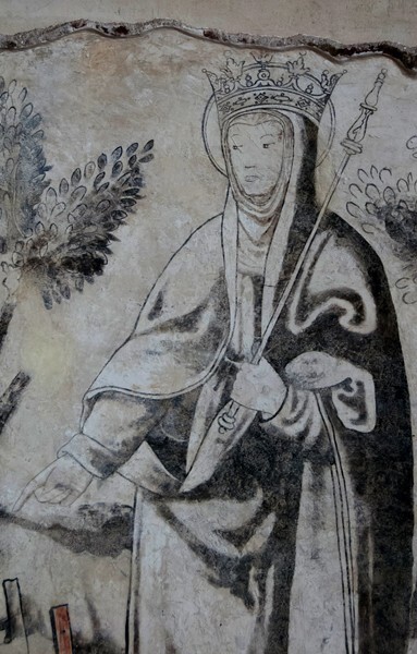 Upper cloister walk, mural detail, St. Helen - San Juan Bautista