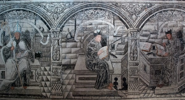 Cloister stairwell North wall murals - San Nicolás de Tolentino, cloister & stairwell murals