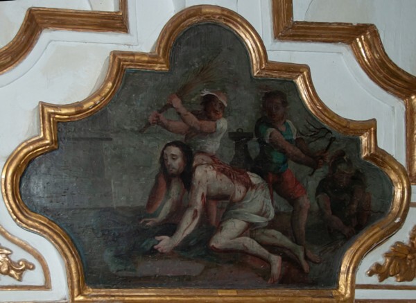 San Miguel Arcángel, nave Passion retablo painting - Huexotla