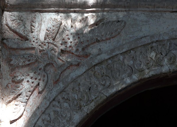 San Jerónimo, façade portal, left spandrel relief - Tlaltenango, Morelos