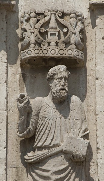 Façade portal detail, St. Peter (left) - San Pablo, façade, portería & convento