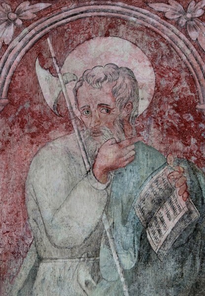 N arcade pier mural detail - San Juan Bautista, lower cloister walk, N & E arcades, pier murals