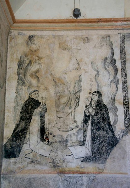 San Juan Bautista, vestibule, E wall fresco, Coronation of Our Lady - San Juan Teitipac, Oaxaca