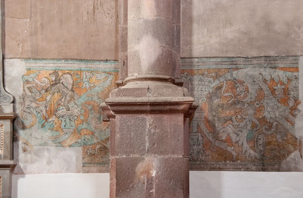 Ixmiquilpan, San Miguel Arcángel, North wall mural - Battle scene