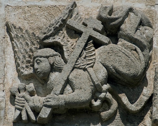 San Andrés, SW posa, E façade, Last Judgment, right Passion angel - San Andrés, Southwest posa chapel